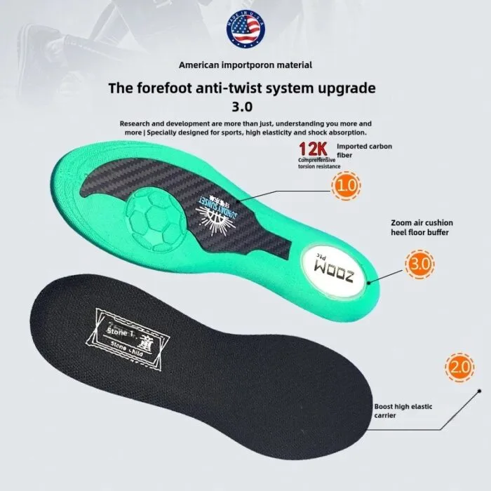 Semelles de football anti-torsion en fibre de carbone respirantes Semelles de chaussures de sport antidérapantes et absorbant les chocs (1 (3)