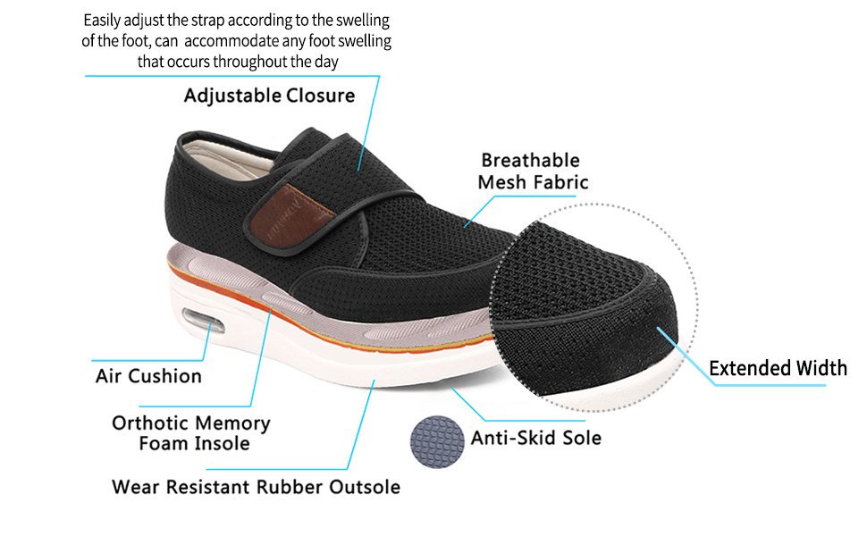 Mens Diabetic Edema Shoes Lightweight Walking Wide Sneakers Plantar Fasciitis Shoes